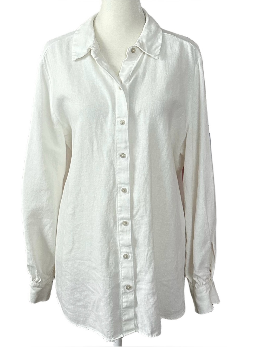 LC Lauren Conrad Oversized Linen Blend Long Sleeve Button Down Shirt White Large